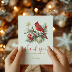Tarjeta De Agradecimiento Ramo de Navidad del Cardenal Rojo con Texto Person