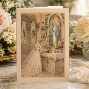 Tarjeta De Agradecimiento Ramo de novia en altar mariano boda
