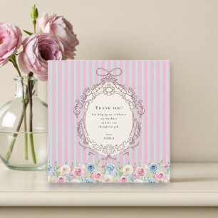 Tarjeta De Agradecimiento Ramo de Rosa Pastel coquette Cumpleaños 