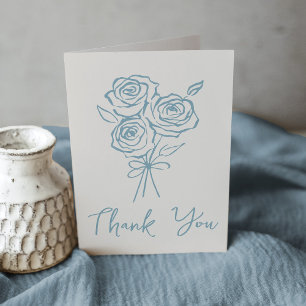 Tarjeta De Agradecimiento Ramo de Rosas Azules Dibujadas a Mano para Despedi