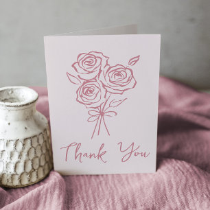 Tarjeta De Agradecimiento Ramo de Rosas Rosadas Dibujadas a Mano para Desped