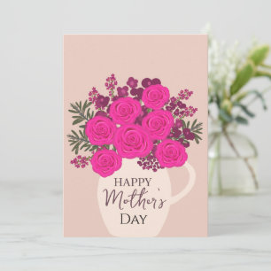Tarjeta De Agradecimiento Ramo de Rosas Rosadas – Floral Elegante del Día de