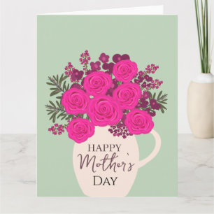 Tarjeta De Agradecimiento Ramo de Rosas Rosadas – Floral Elegante del Día de