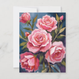 Tarjeta De Agradecimiento Ramo de Rosas Rosadas Pintado