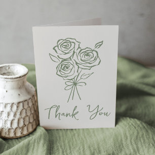 Tarjeta De Agradecimiento Ramo de Rosas Verdes Dibujadas a Mano para Despedi