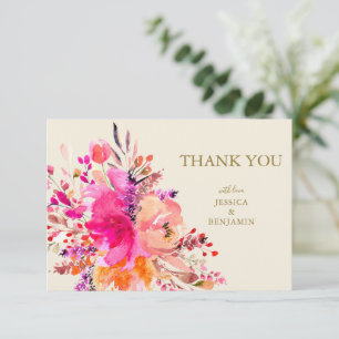 Tarjeta De Agradecimiento Ramo floral acuarela rosa boda plana personalizada