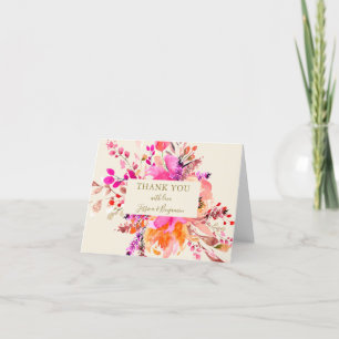 Tarjeta De Agradecimiento Ramo Floral Acuarela Rosa Nombre Boda Doblez