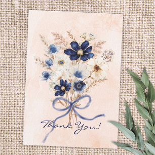 Tarjeta De Agradecimiento Ramo Floral de Flores Azules Acuarela Boda