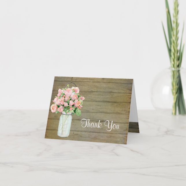 Tarjeta De Agradecimiento Ramo rosado rústico de los rosas de Rubor del (Anverso)