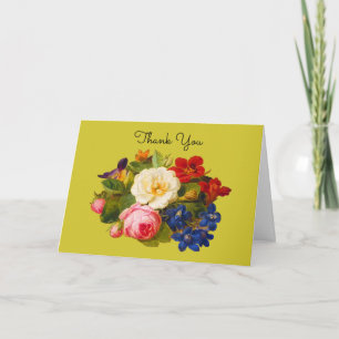 Tarjeta De Agradecimiento Ramo Victoriano con Rosas y Mariposa
