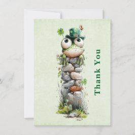 Tarjeta De Agradecimiento Rana con sombrero verde y trébol adorable