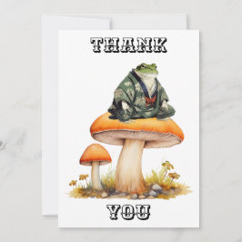 Tarjeta De Agradecimiento Rana del personaje de la era Edo sentada en hongos