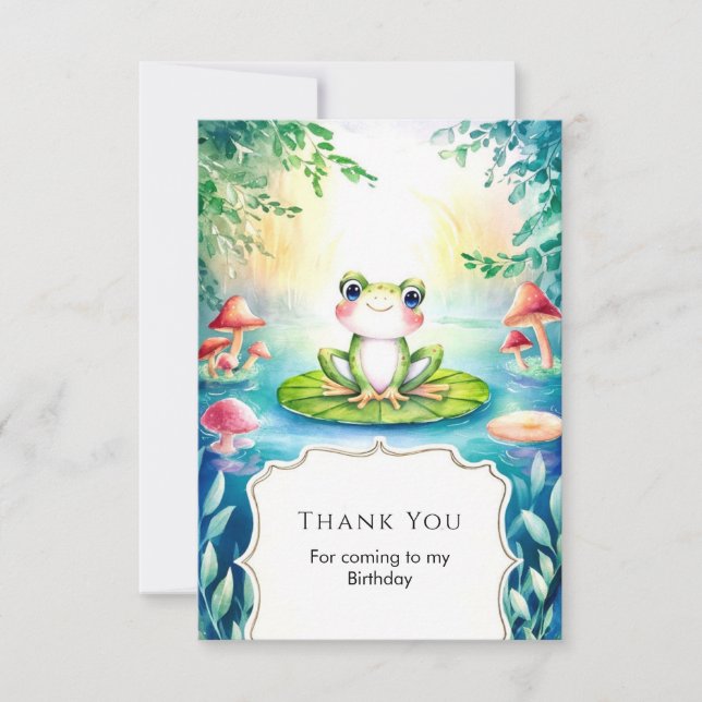 Tarjeta De Agradecimiento Rana Mágica de Acuarela Cumpleaños (Anverso)
