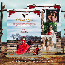 Tarjeta De Agradecimiento Ranch Masquerade Quinceañera 15º cumpleaños