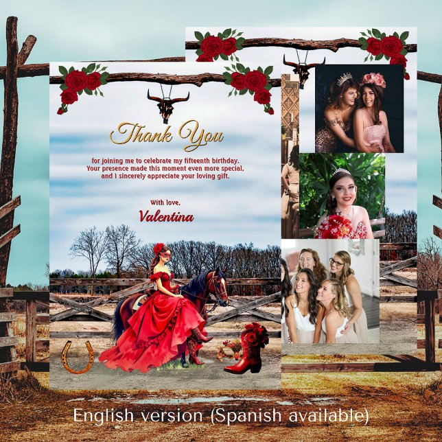 Tarjeta De Agradecimiento Ranch Masquerade Quinceañera 15º cumpleaños (Ranch Masquerade Quinceañera 15th Birthday Thank You Card)