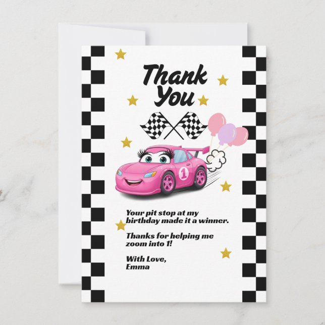 Tarjeta De Agradecimiento Rápido Un Chica Primer Cumpleaños Gracias Carro Ra (Anverso)