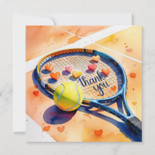 Tarjeta De Agradecimiento Raqueta de tenis y pelota con corazón rojo de amor