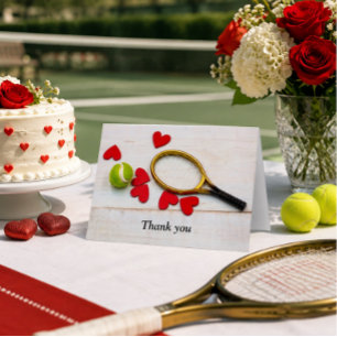 Tarjeta De Agradecimiento Raqueta de tenis y pelota con corazón rojo de amor