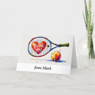 Tarjeta De Agradecimiento Raqueta de tenis y pelota con corazón rojo de amor