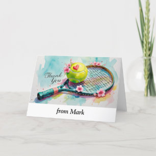 Tarjeta De Agradecimiento Raqueta de tenis y pelota con corazón rojo de amor