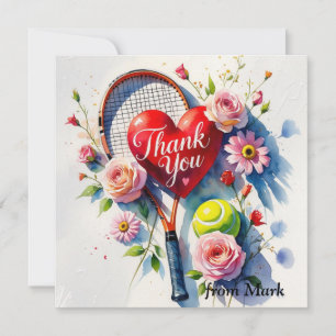 Tarjeta De Agradecimiento Raqueta de tenis y pelota con corazón rojo de amor