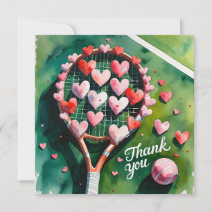 Tarjeta De Agradecimiento Raqueta de tenis y pelota con corazones rojos de a