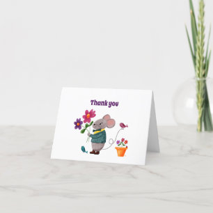 Tarjeta De Agradecimiento Ratón Pequeño y Lindo con Flores