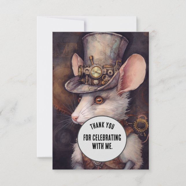 Tarjeta De Agradecimiento Ratón Steampunk Gracias Personalizado de animales  (Anverso)