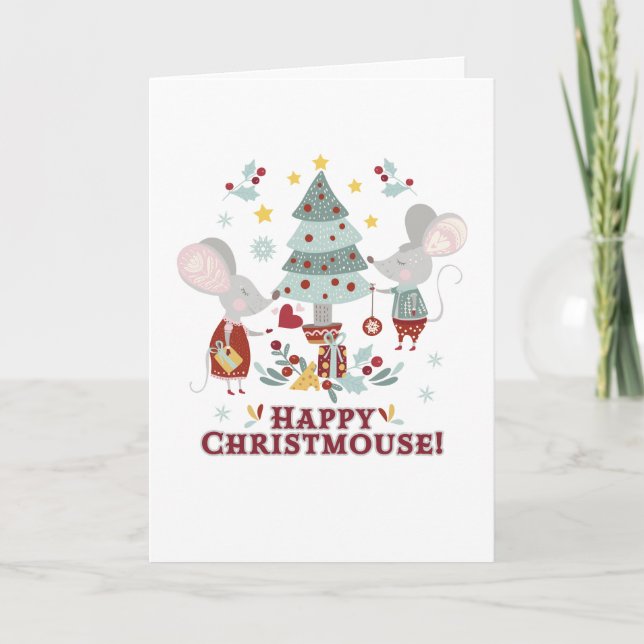 Tarjeta De Agradecimiento Ratoncito Feliz Navidad (Anverso)
