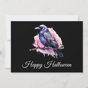 Tarjeta De Agradecimiento Raven negro en un Ilustracion de sucursal Hallowee