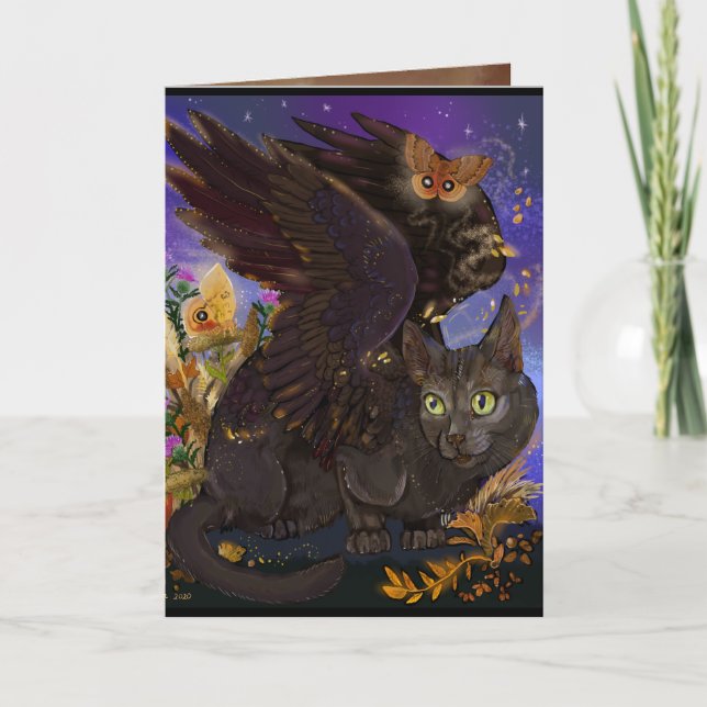 Tarjeta De Agradecimiento Raven Winged Autumn Magic Cat (Anverso)