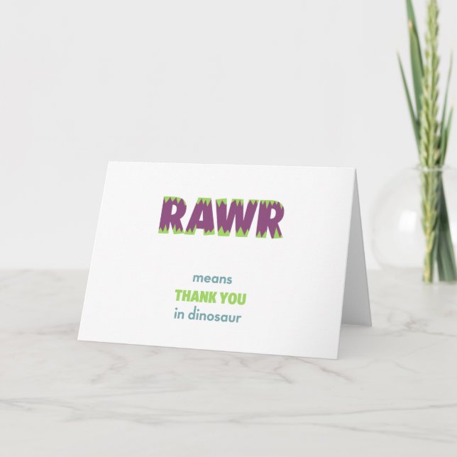 Tarjeta De Agradecimiento RAWR significa gracias en dinosaurio (Anverso)