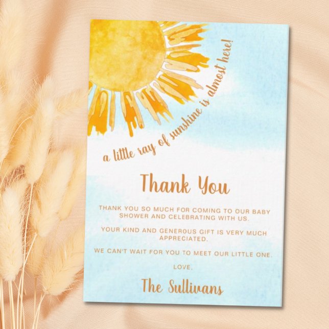 Tarjeta De Agradecimiento Ray of Sunshine Baby Shower (Subido por el creador)