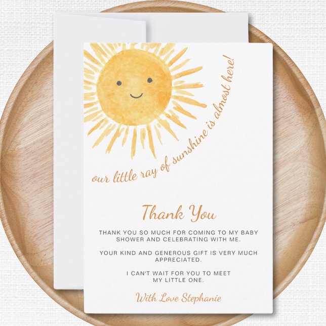 Tarjeta De Agradecimiento Ray Of Sunshine Baby Shower (Subido por el creador)
