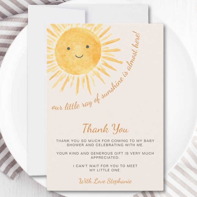 Tarjeta De Agradecimiento Ray Of Sunshine Baby Shower (Subido por el creador)