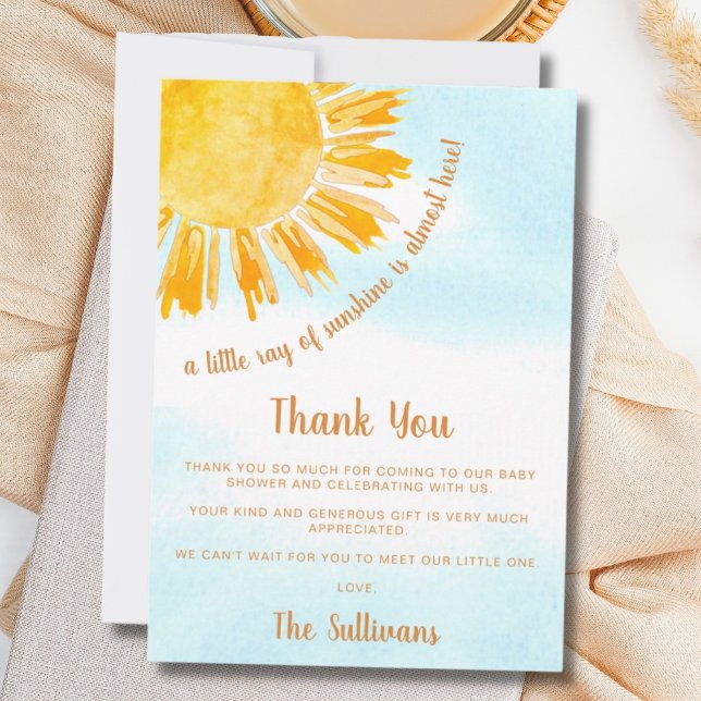 Tarjeta De Agradecimiento Ray of Sunshine Blue Sky Baby Shower (Subido por el creador)