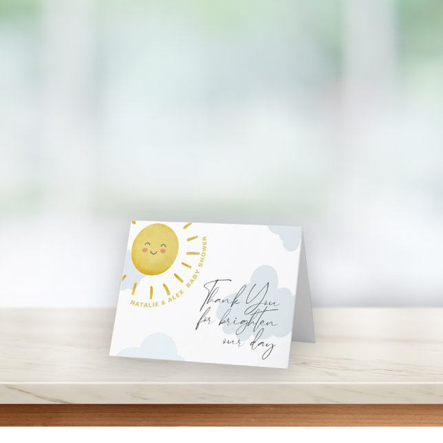Tarjeta De Agradecimiento Ray of Sunshine Clouds Boyl Baby Shower (Subido por el creador)