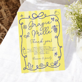 Tarjeta De Agradecimiento Rayas amarillas Ciao Baby Shower con tema italiano