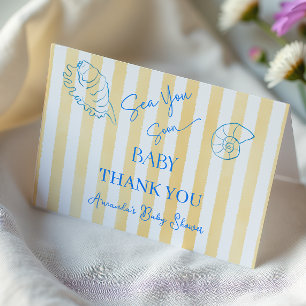 Tarjeta De Agradecimiento Rayas Amarillas Costeras te Ven Pronto Baby Shower