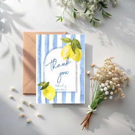 Tarjeta De Agradecimiento Rayas azules caseras limones de bebé ducha