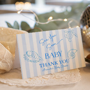 Tarjeta De Agradecimiento Rayas Azules Costeras Niño Te Veremos Pronto Baby
