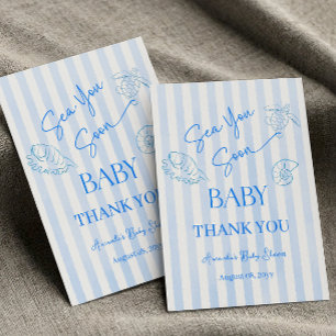 Tarjeta De Agradecimiento Rayas Azules Costeras Niño Te Veremos Pronto Fiest