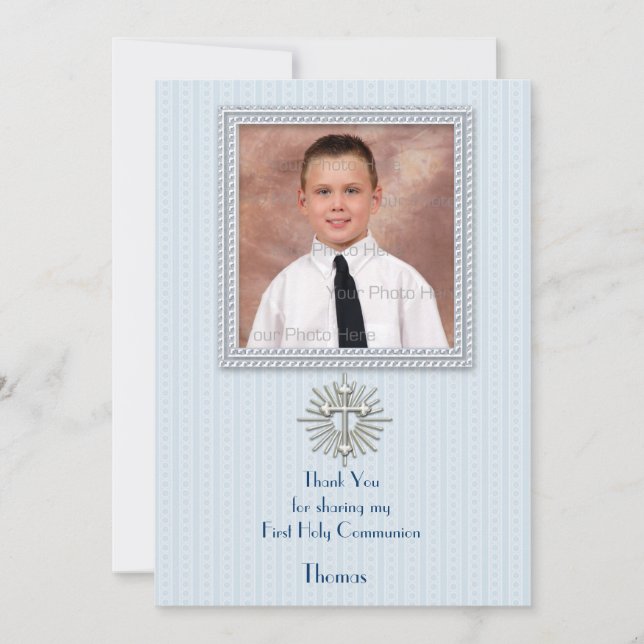 Tarjeta De Agradecimiento Rayas Azules Religiosas (Anverso)