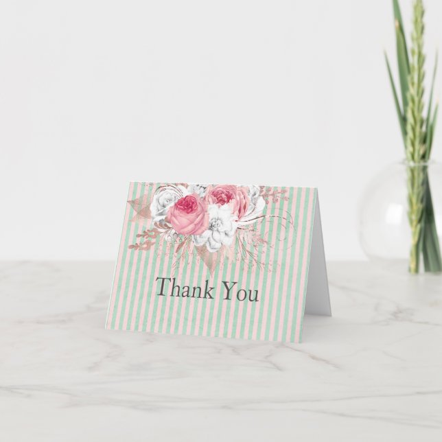 Tarjeta De Agradecimiento Rayas Bouquet rosa (Anverso)