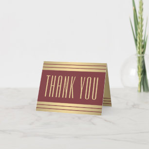Tarjeta De Agradecimiento Rayas clásicas elegantes Burgundy dorado doblado
