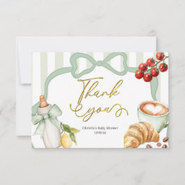 Tarjeta De Agradecimiento Rayas Coquette Verde Salvia Italia Ciao Baby