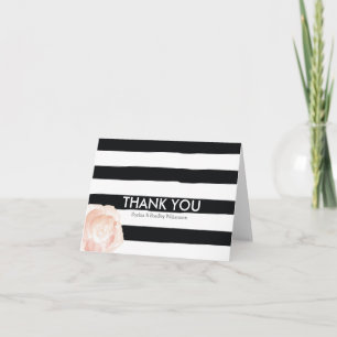 Tarjeta De Agradecimiento Rayas de acuarela en blanco y negro Rosa Gracias