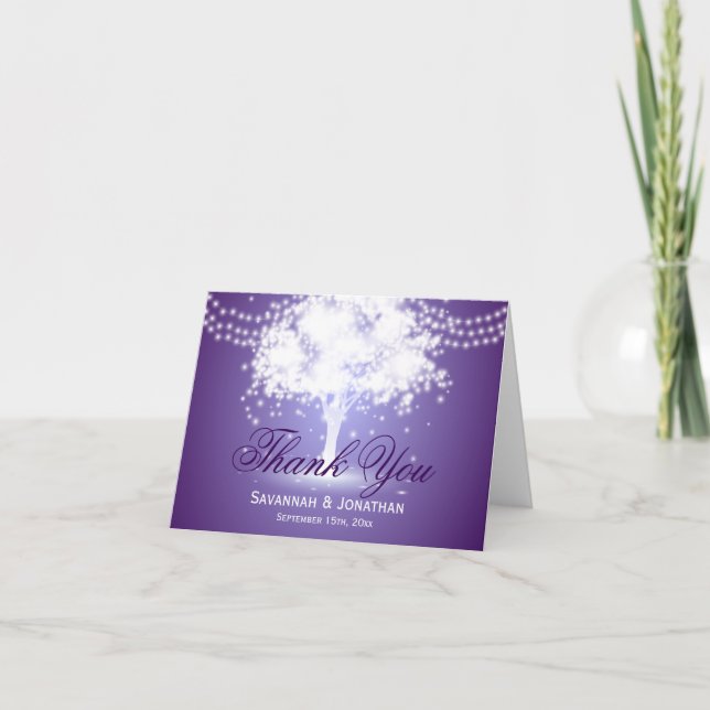 Tarjeta De Agradecimiento Rayas de cadena de árbol púrpura Boda Gracias Cart (Anverso)
