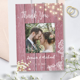 Tarjeta De Agradecimiento Rayas de cadena Purple Wood & Lace Boda Gracias