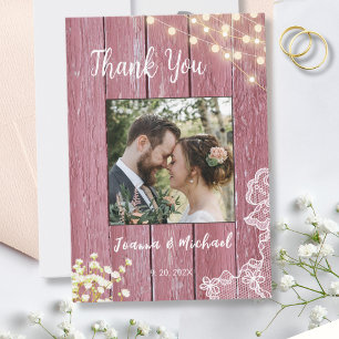 Tarjeta De Agradecimiento Rayas de cadena Purple Wood & Lace Boda Gracias